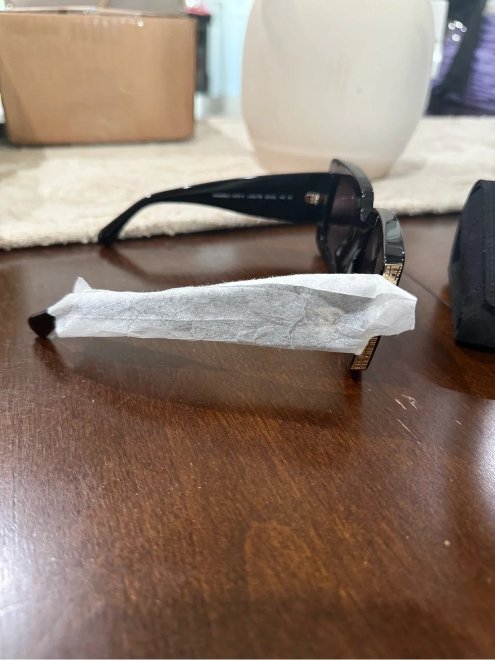 CHANEL Black Square Oversized Sunglasses with Gold Accents
